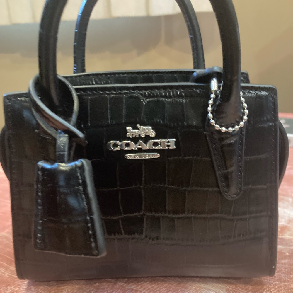 Coach Andrea Mini Carryall In Black Crocodile